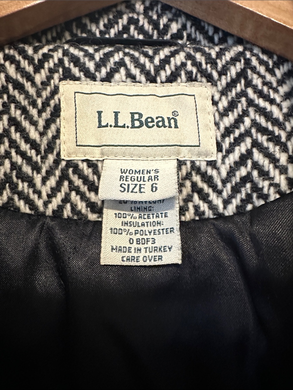 L.L. Bean Black & White Herringbone Double-Breasted Anchor Button Peacoat - Picture 2 of 7